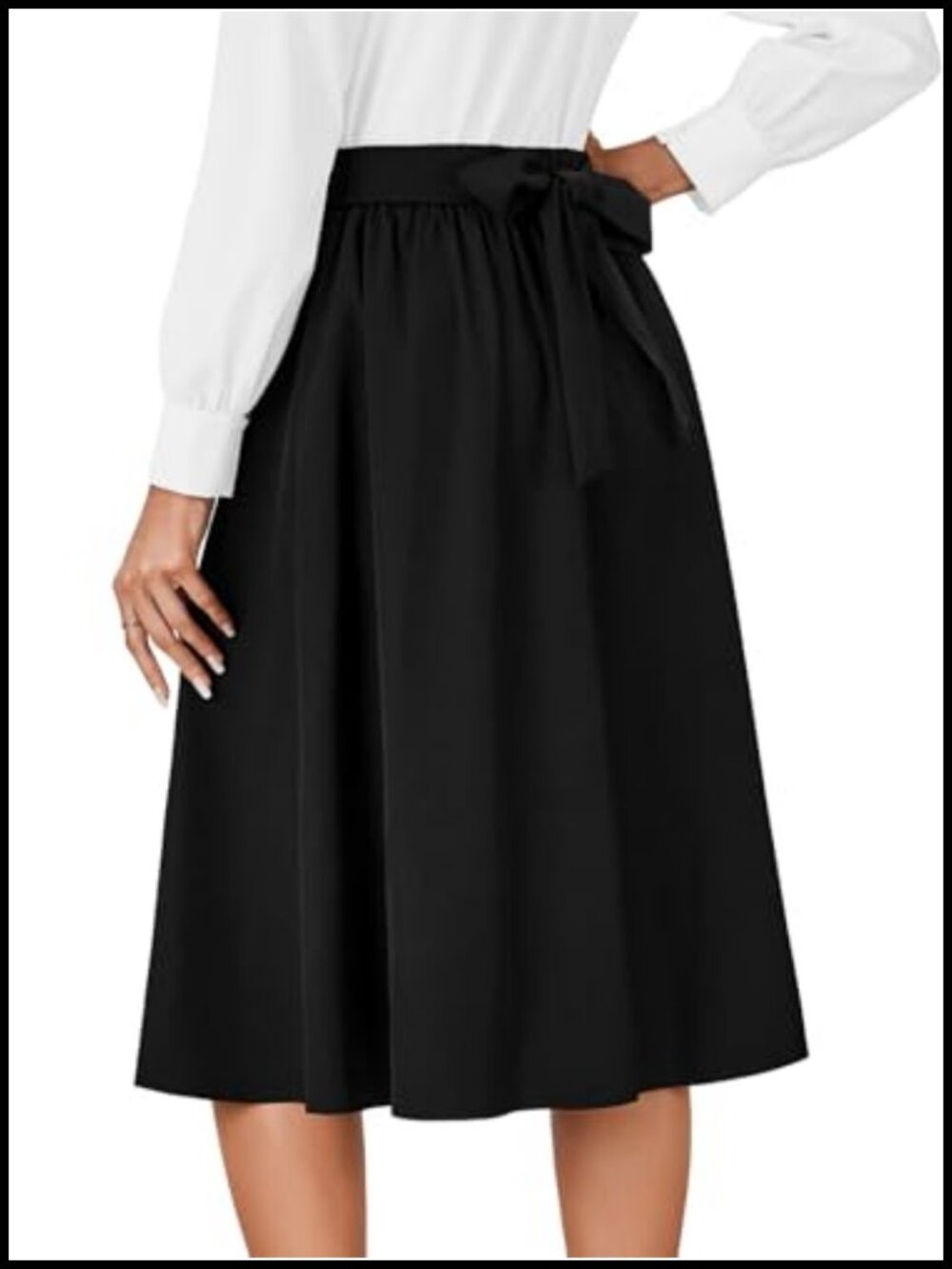 Vintage High Waist Pleated Tie Back Flared A Line Midi Skirt